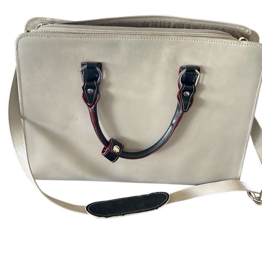 McLein leather computer bag well loved but has lots of life in it small area of